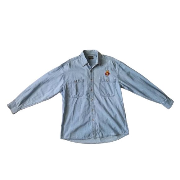 Texx Canada Light Wash NHL Calgary Flames Denim Button Down Shirt Men's Medium - Picture 2 of 14